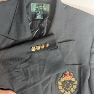 Vtg Lauren Ralph Lauren Black Wool Double Breasted Blazer Sz 10 Crown Crest USA